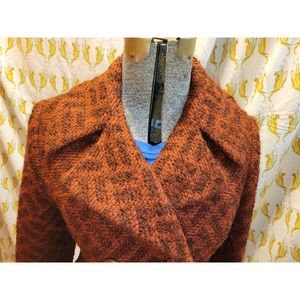 Vintage 60s 70s Rust Boucle Herringbone Double-Breasted Coat Jacket Mod Medium